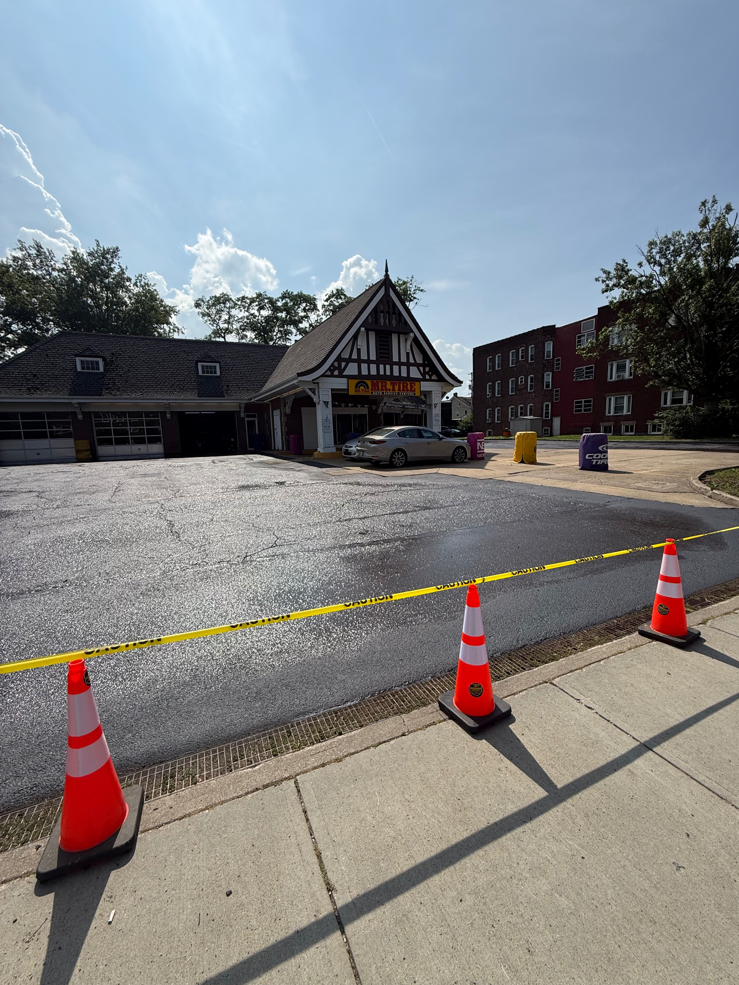 Freshly sealcoated commercial parking lot by Rendon Paving in Northeast Ohio