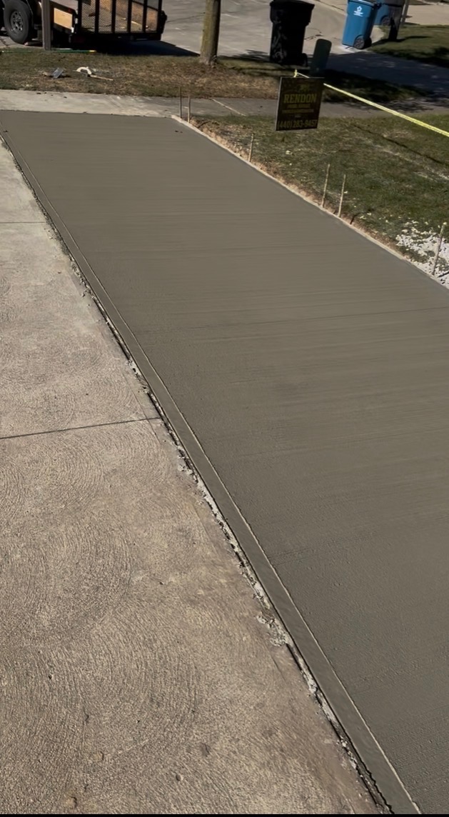 Freshly poured concrete driveway